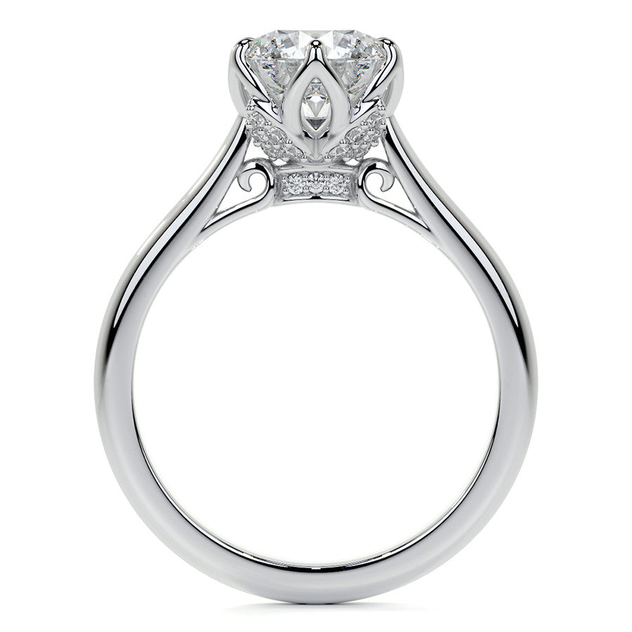 Round Tulip Prong Cathedral Moissanite Engagement Ring
