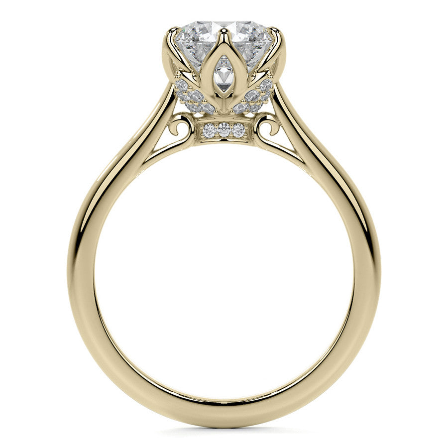 Round Tulip Prong Cathedral Moissanite Engagement Ring