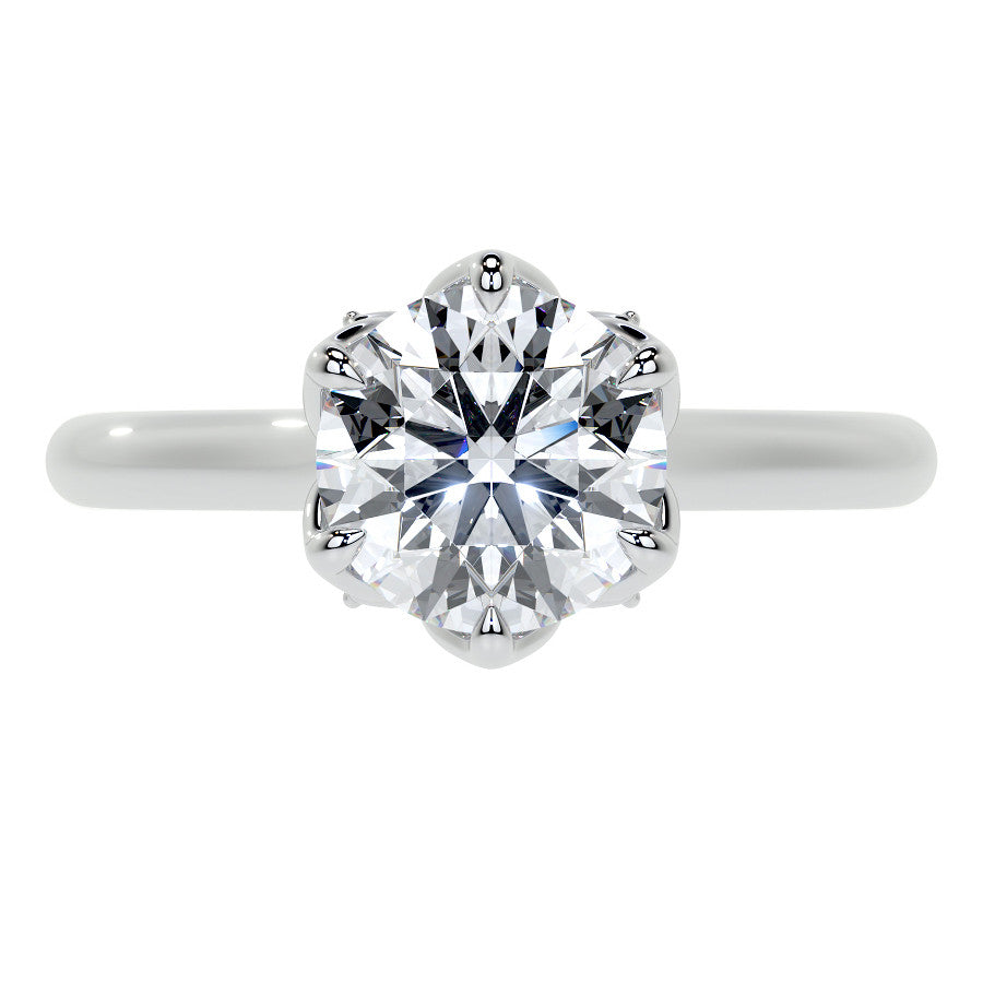 Round Tulip Prong Cathedral Moissanite Engagement Ring