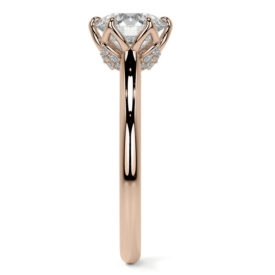 Round Tulip Prong Cathedral Moissanite Engagement Ring