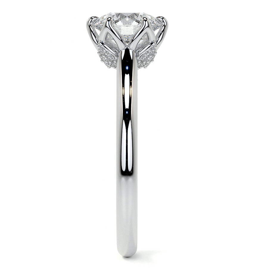 Round Tulip Prong Cathedral Moissanite Engagement Ring
