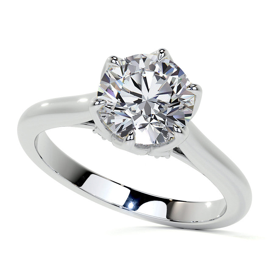 Round Tulip Prong Cathedral Moissanite Engagement Ring