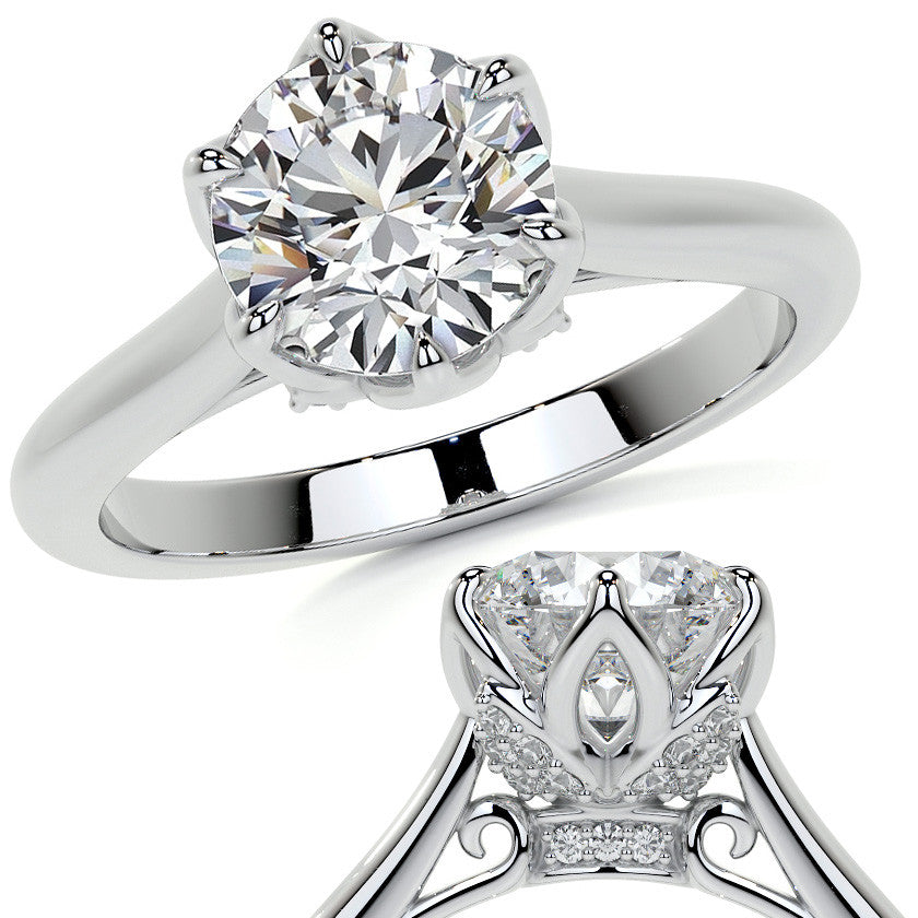 Round Tulip Prong Cathedral Moissanite Engagement Ring