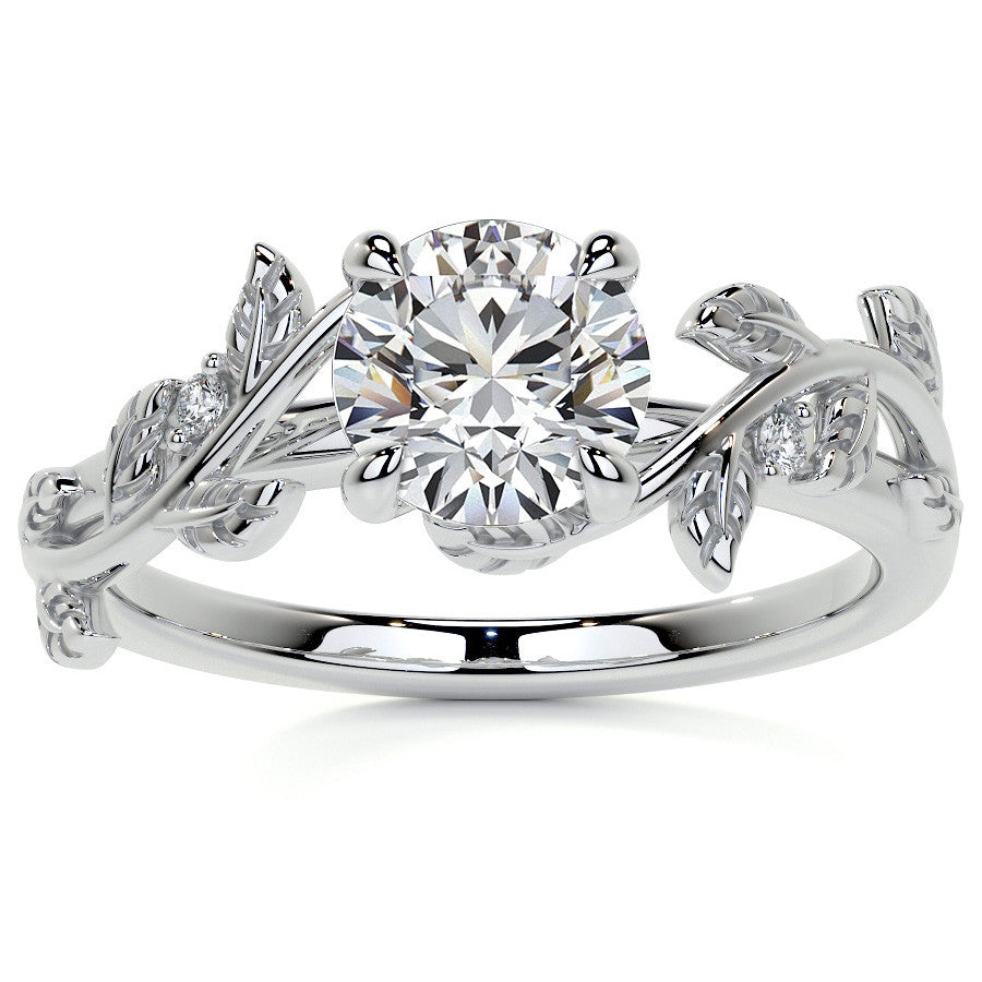 Round Vine Inspired Cathedral Moissanite Engagement Ring