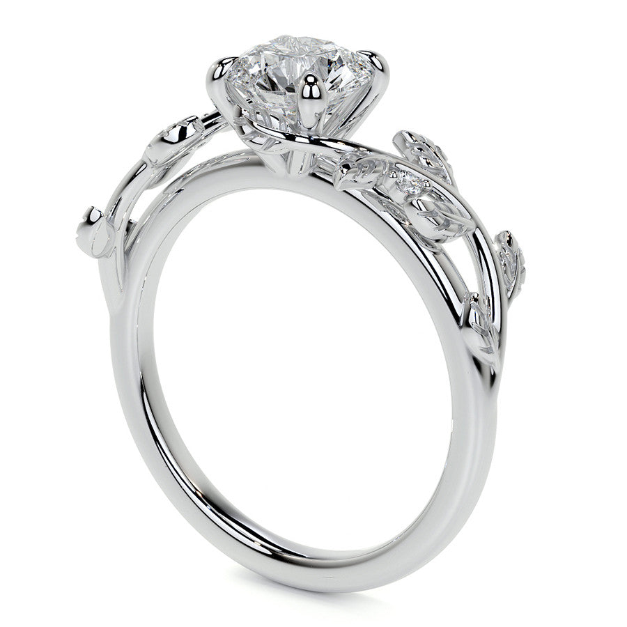 Round Vine Inspired Cathedral Moissanite Engagement Ring
