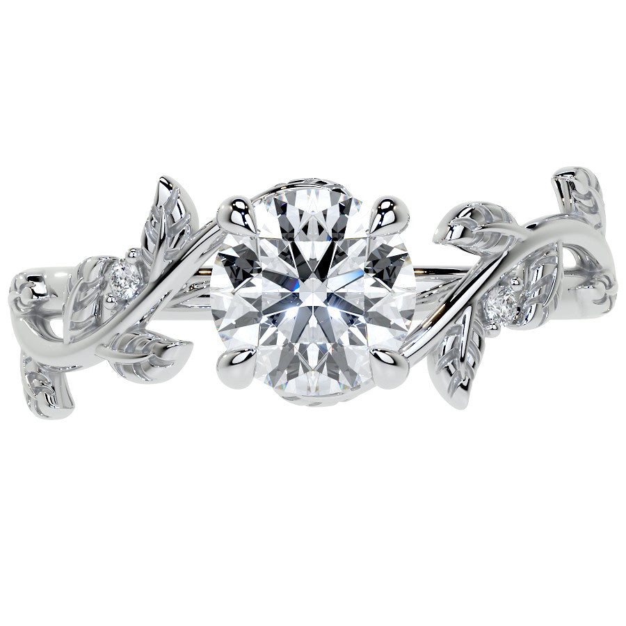 Round Vine Inspired Cathedral Moissanite Engagement Ring