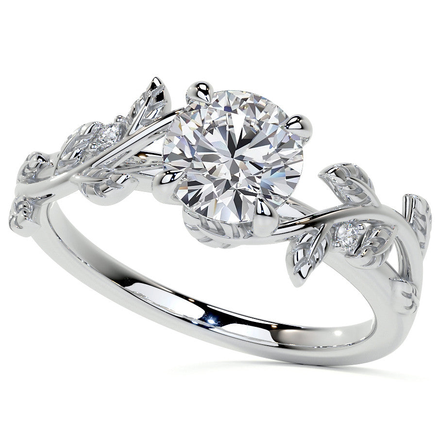 Round Vine Inspired Cathedral Moissanite Engagement Ring