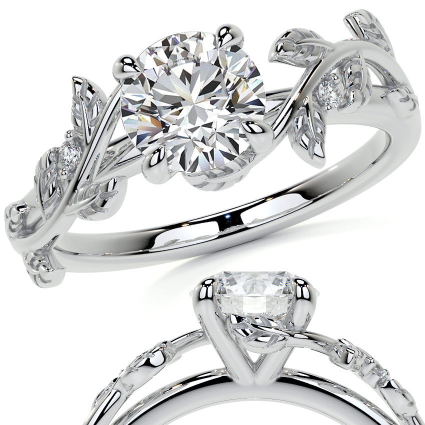 Round Vine Inspired Cathedral Moissanite Engagement Ring