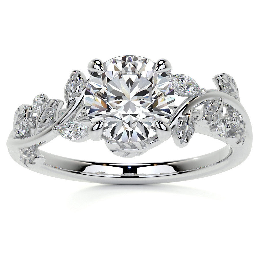 Round and Marquise Vine Inspired Moissanite Engagement Ring