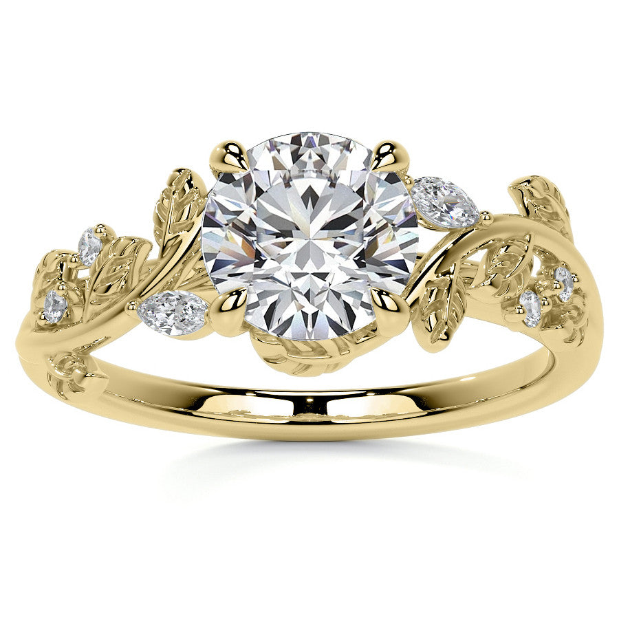 Round and Marquise Vine Inspired Moissanite Engagement Ring