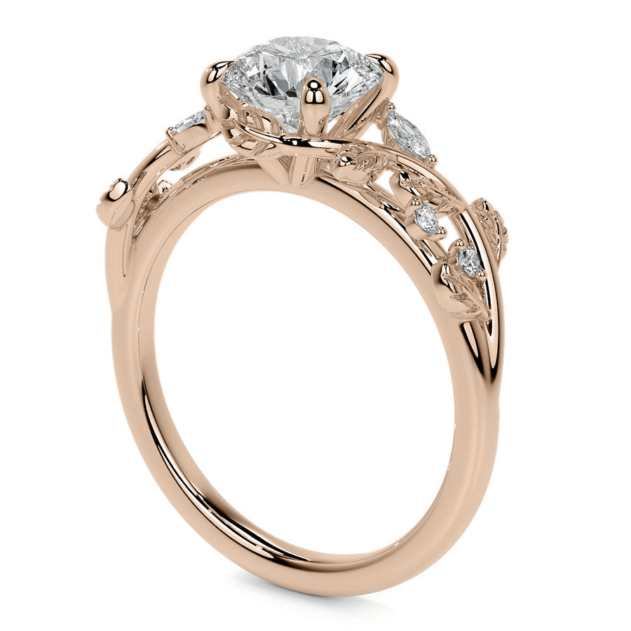 Round and Marquise Vine Inspired Moissanite Engagement Ring