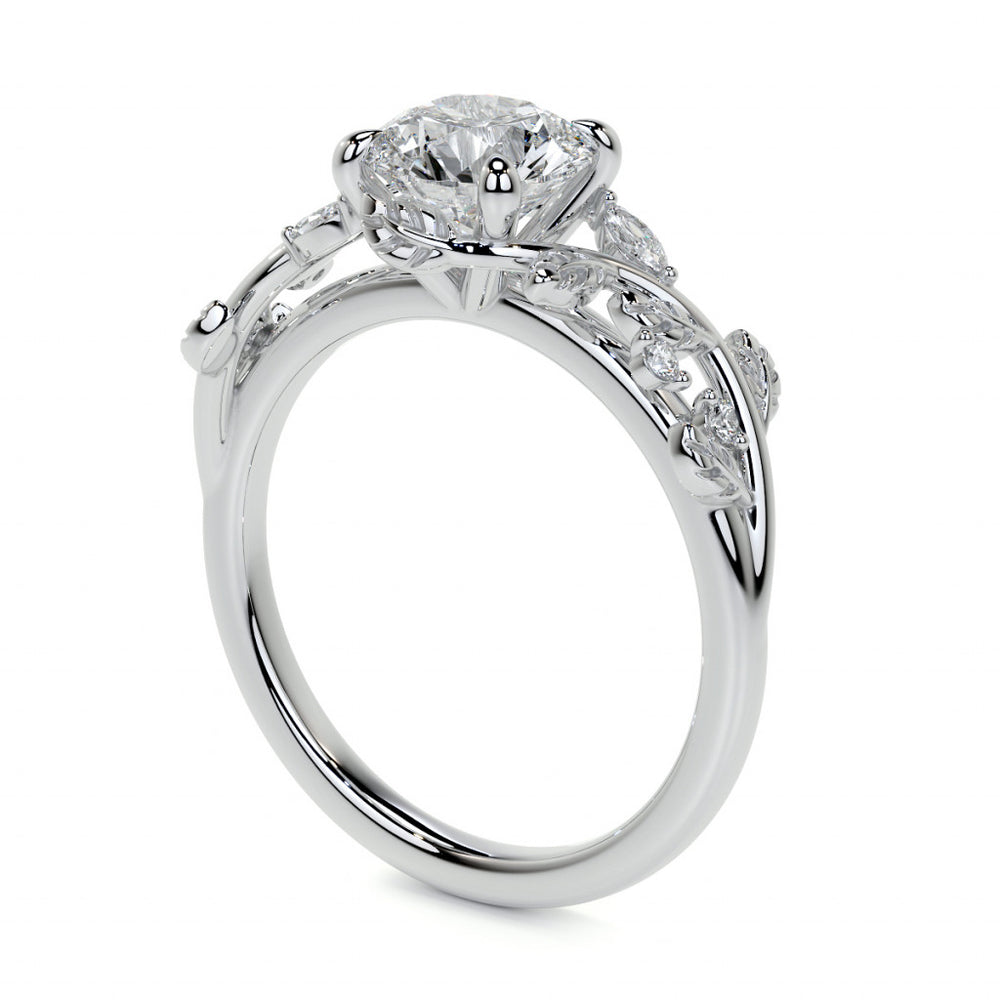 Round and Marquise Vine Inspired Moissanite Engagement Ring