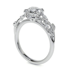 Round and Marquise Vine Inspired Moissanite Engagement Ring