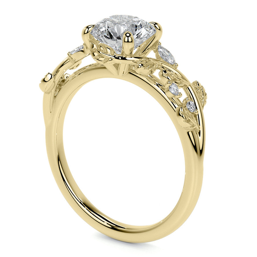 Round and Marquise Vine Inspired Moissanite Engagement Ring