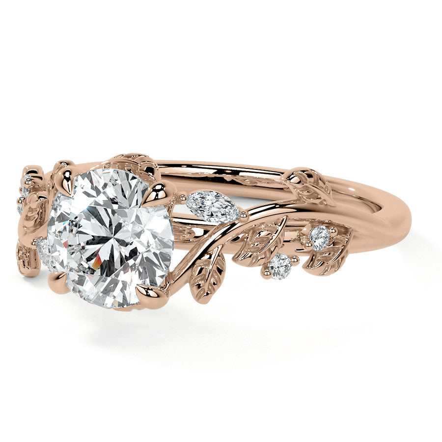 Round and Marquise Vine Inspired Moissanite Engagement Ring