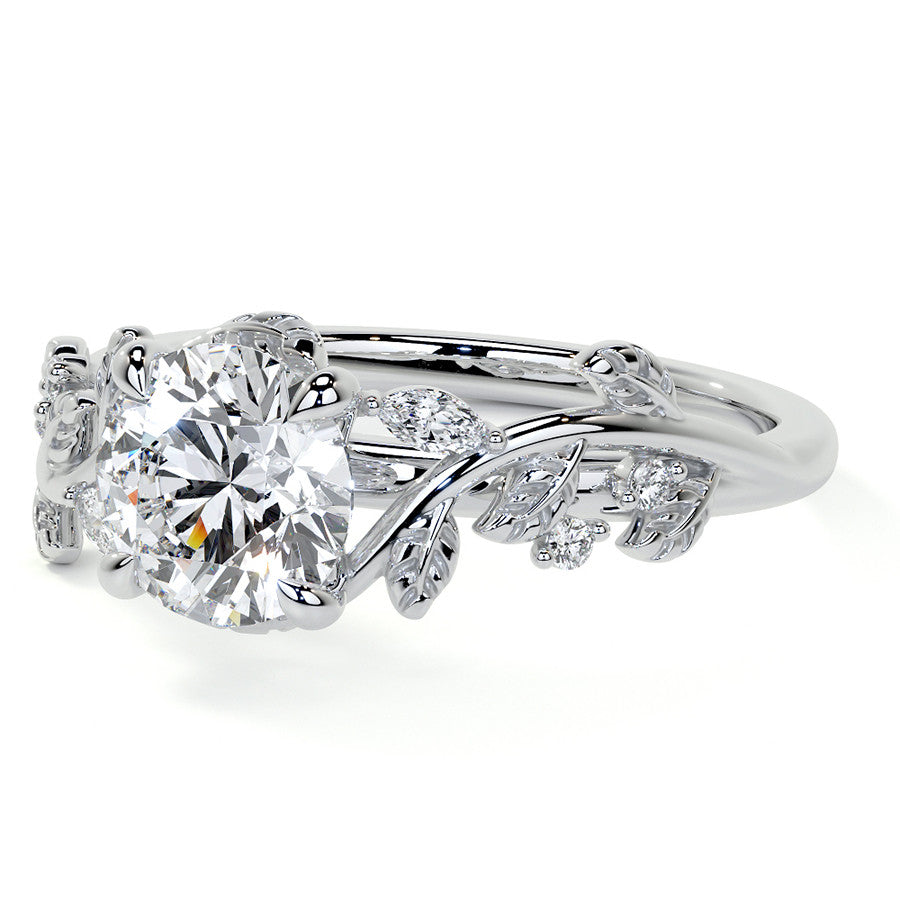 Round and Marquise Vine Inspired Moissanite Engagement Ring