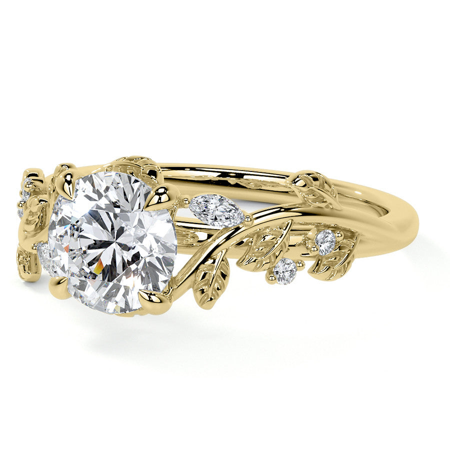 Round and Marquise Vine Inspired Moissanite Engagement Ring