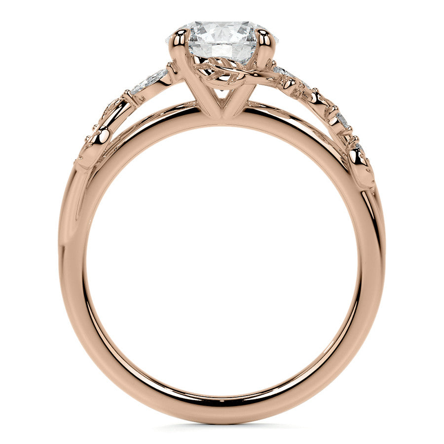 Round and Marquise Vine Inspired Moissanite Engagement Ring