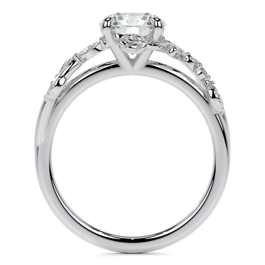 Round and Marquise Vine Inspired Moissanite Engagement Ring