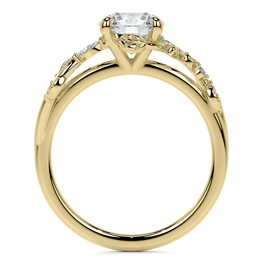 Round and Marquise Vine Inspired Moissanite Engagement Ring