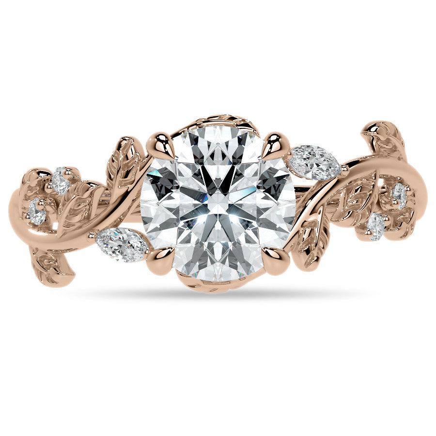 Round and Marquise Vine Inspired Moissanite Engagement Ring