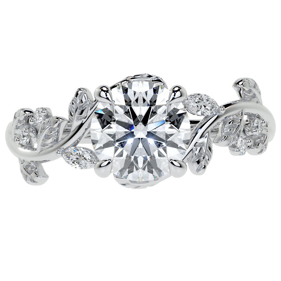 Round and Marquise Vine Inspired Moissanite Engagement Ring