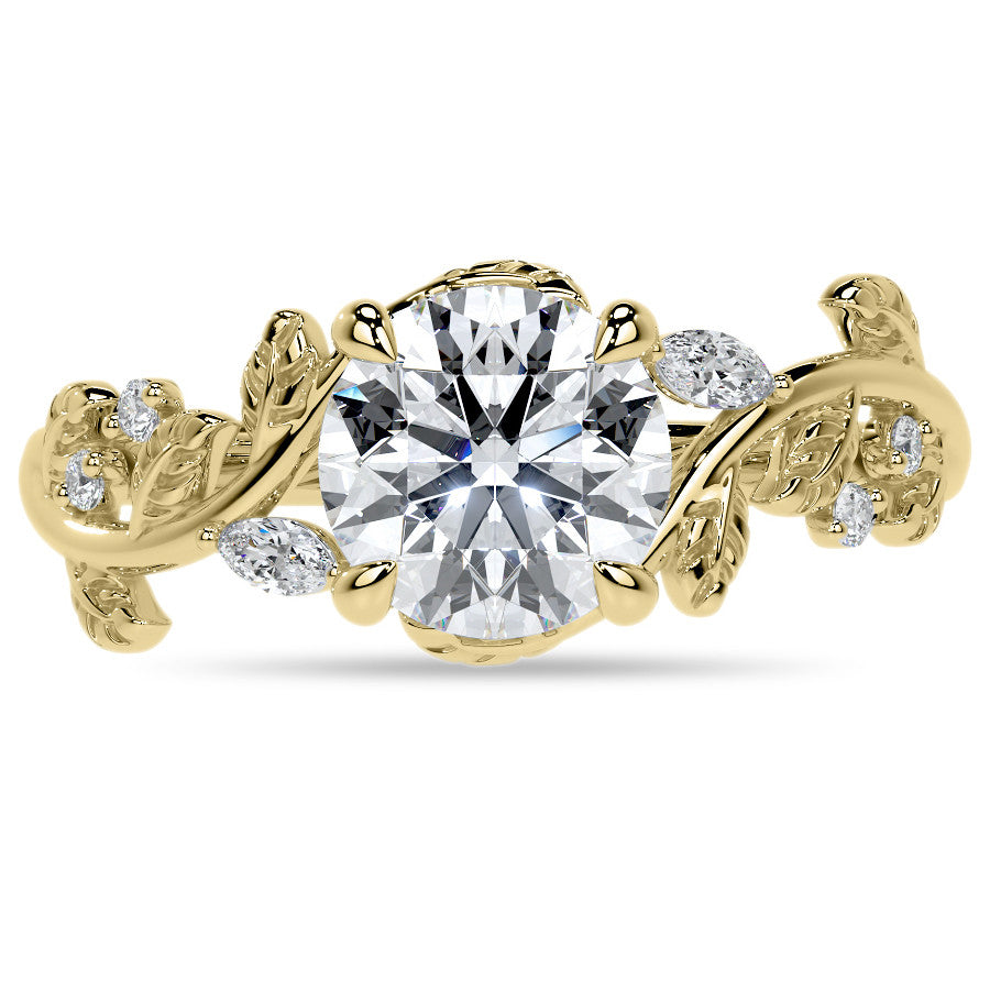 Round and Marquise Vine Inspired Moissanite Engagement Ring