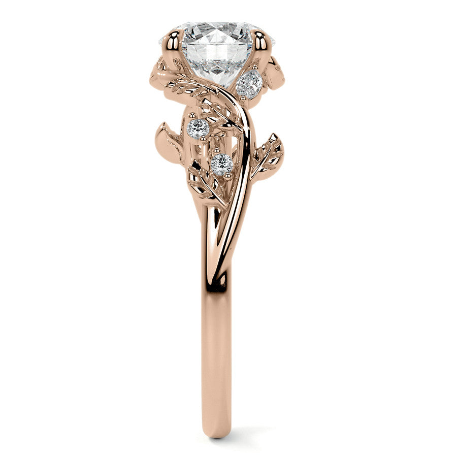 Round and Marquise Vine Inspired Moissanite Engagement Ring