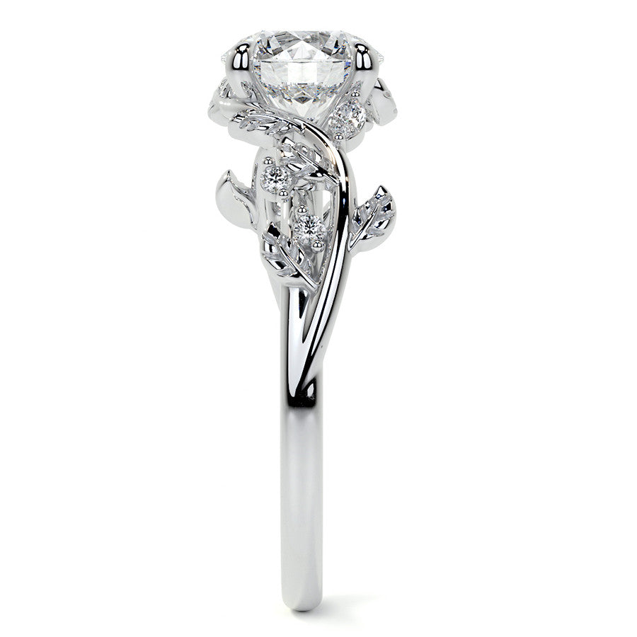Round and Marquise Vine Inspired Moissanite Engagement Ring