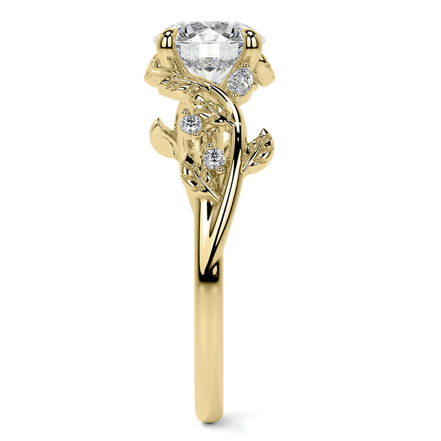 Round and Marquise Vine Inspired Moissanite Engagement Ring