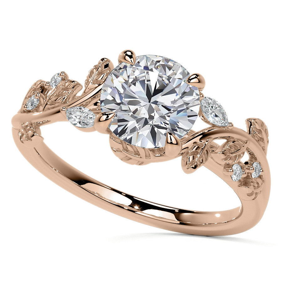 Round and Marquise Vine Inspired Moissanite Engagement Ring