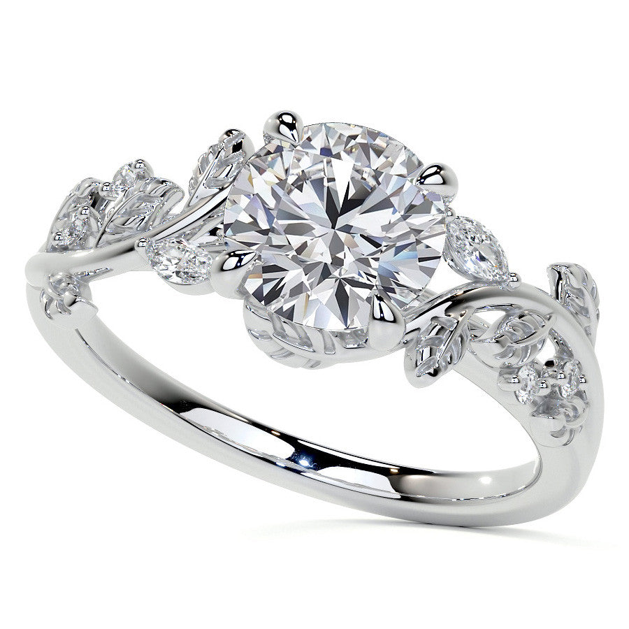 Round and Marquise Vine Inspired Moissanite Engagement Ring
