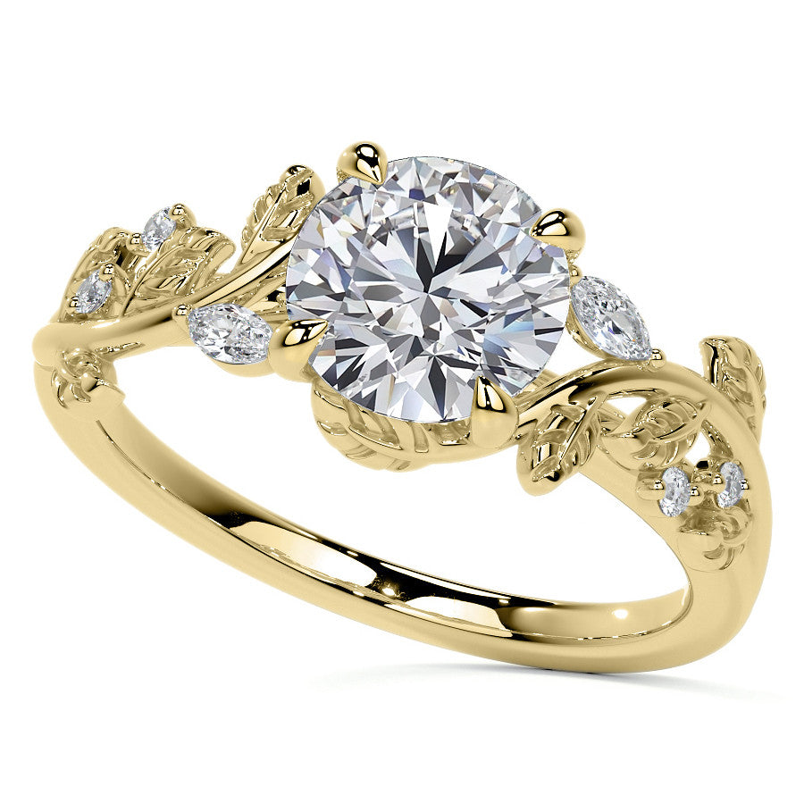 Round and Marquise Vine Inspired Moissanite Engagement Ring