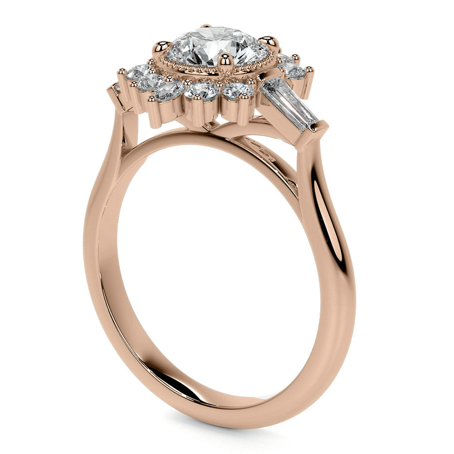 Round Brilliant Moissanite and Diamond Cluster Style Engagement Ring
