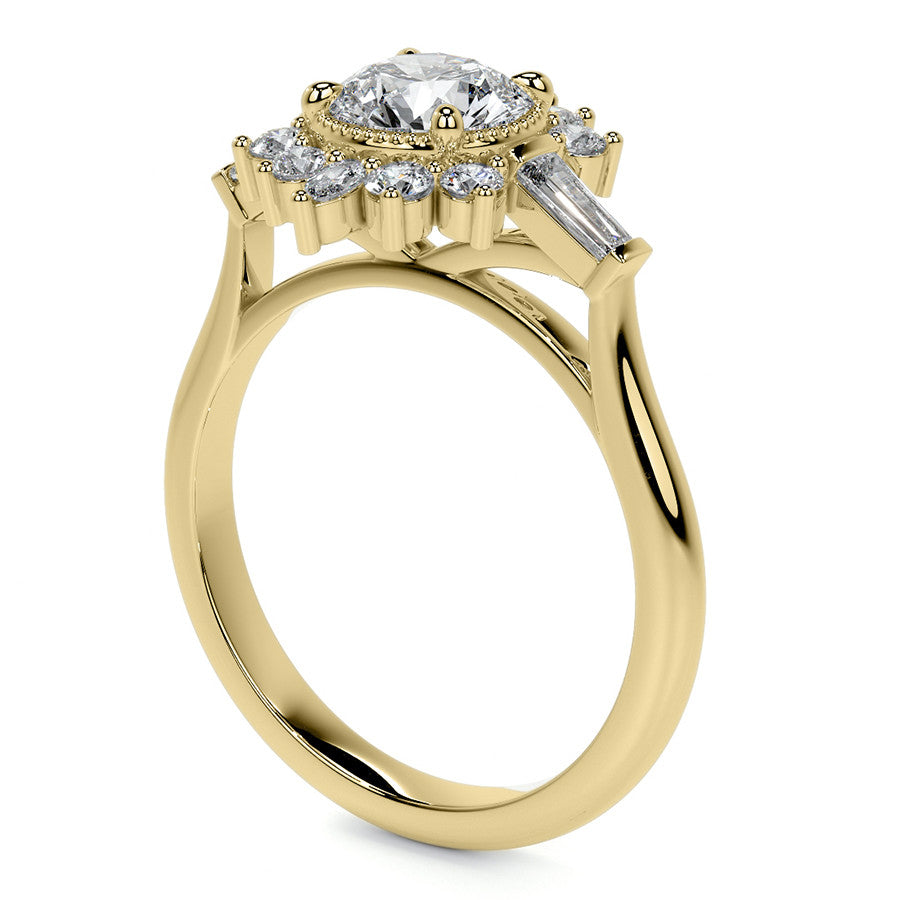 Round Brilliant Moissanite and Diamond Cluster Style Engagement Ring