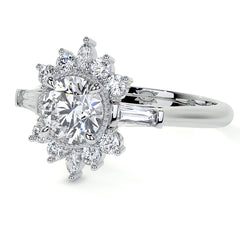 Round Brilliant Moissanite and Diamond Cluster Style Engagement Ring
