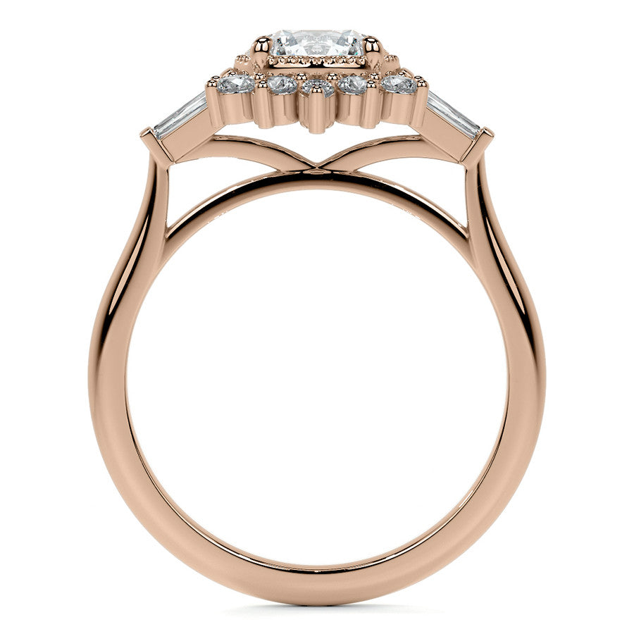 Round Brilliant Moissanite and Diamond Cluster Style Engagement Ring