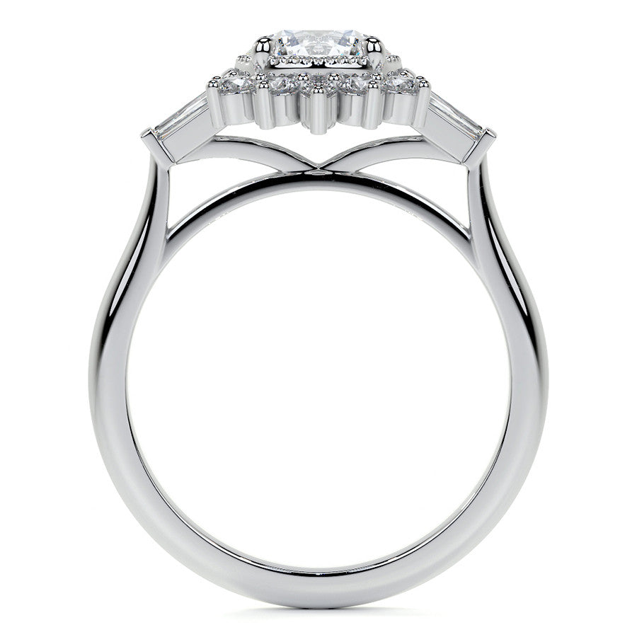 Round Brilliant Moissanite and Diamond Cluster Style Engagement Ring