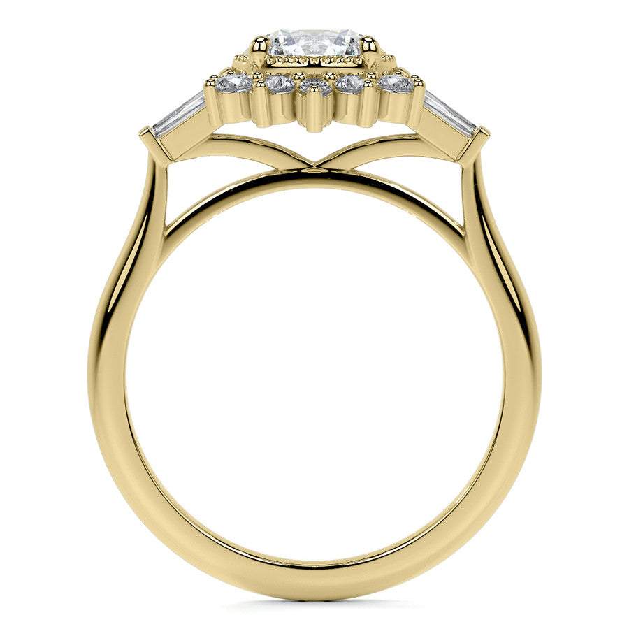 Round Brilliant Moissanite and Diamond Cluster Style Engagement Ring