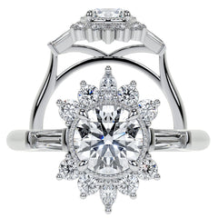 Round Brilliant Moissanite and Diamond Cluster Style Engagement Ring