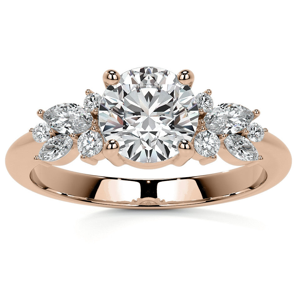 Round and Marquise Cluster Moissanite Engagement Ring