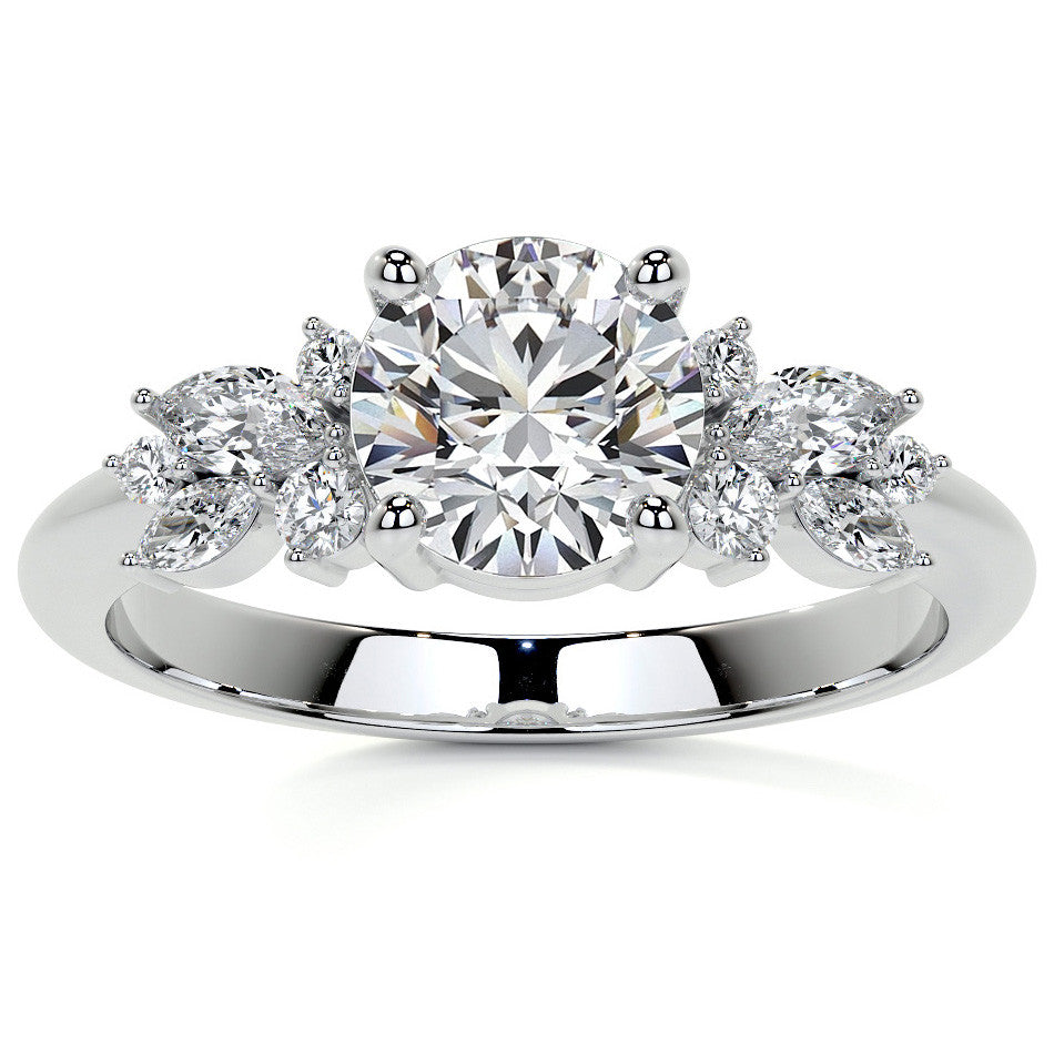 Round and Marquise Cluster Moissanite Engagement Ring