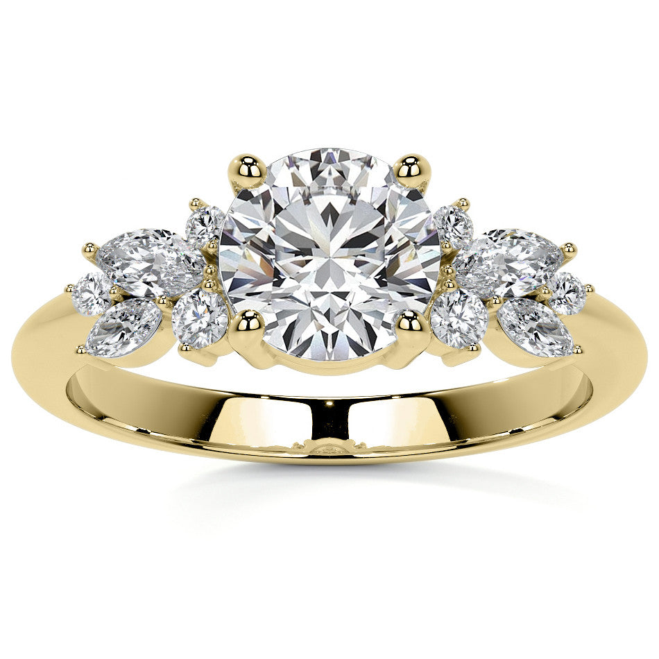 Round and Marquise Cluster Moissanite Engagement Ring
