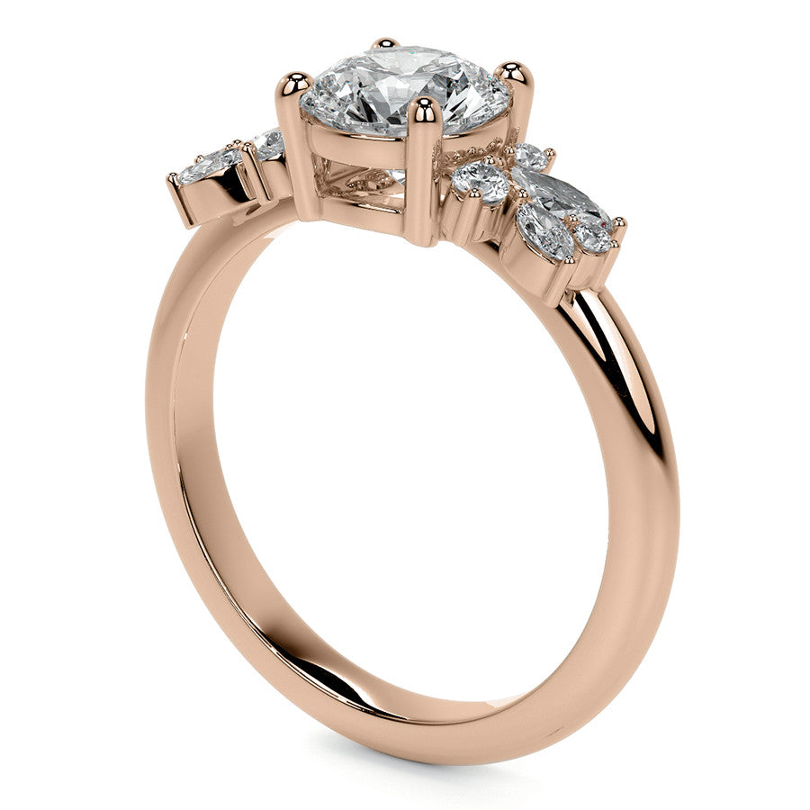 Round and Marquise Cluster Moissanite Engagement Ring