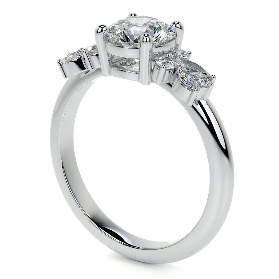 Round and Marquise Cluster Moissanite Engagement Ring