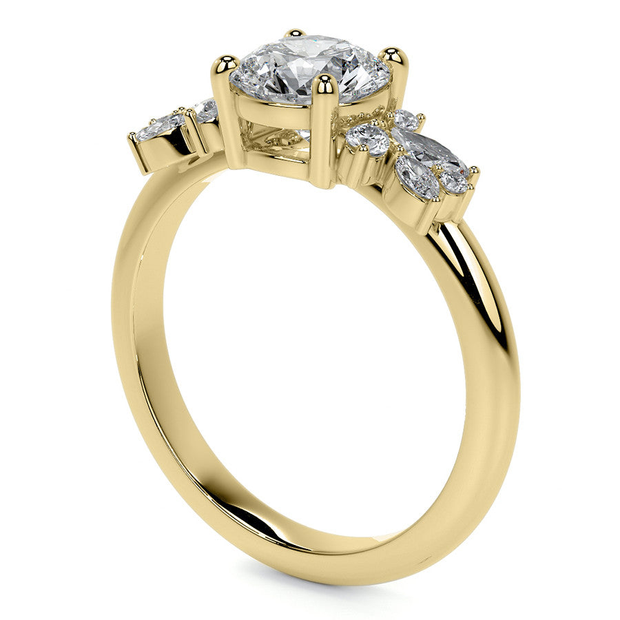 Round and Marquise Cluster Moissanite Engagement Ring