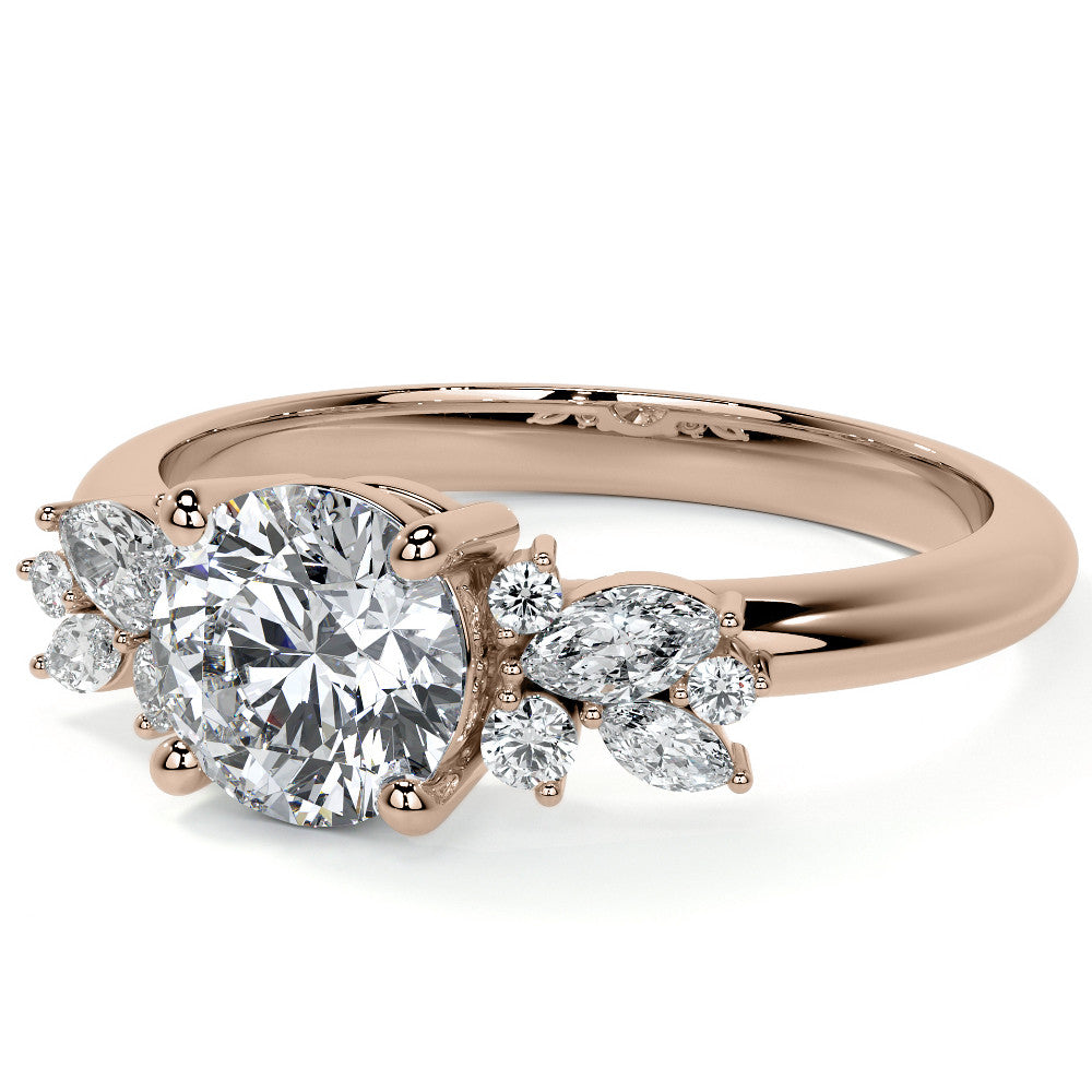 Round and Marquise Cluster Moissanite Engagement Ring