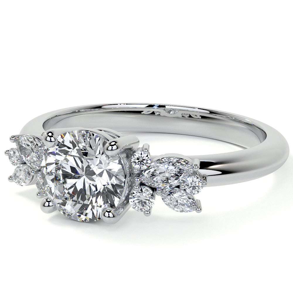 Round and Marquise Cluster Moissanite Engagement Ring