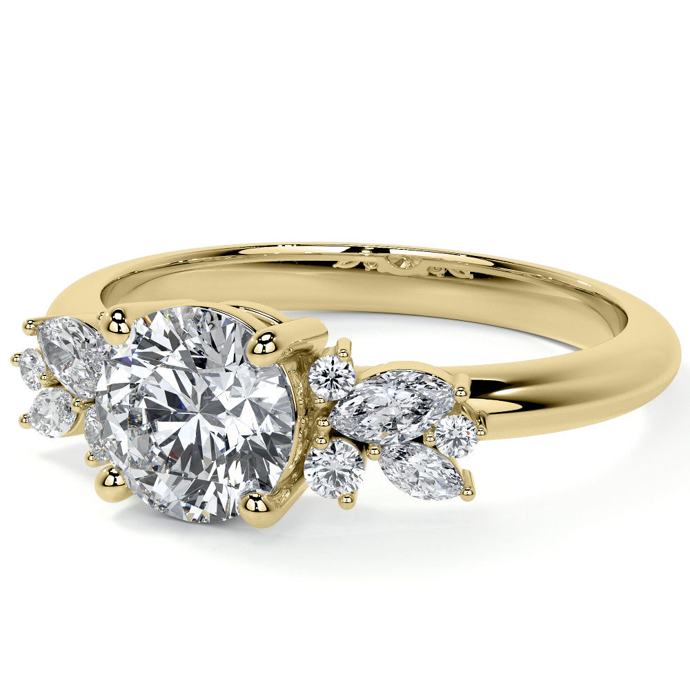 Round and Marquise Cluster Moissanite Engagement Ring