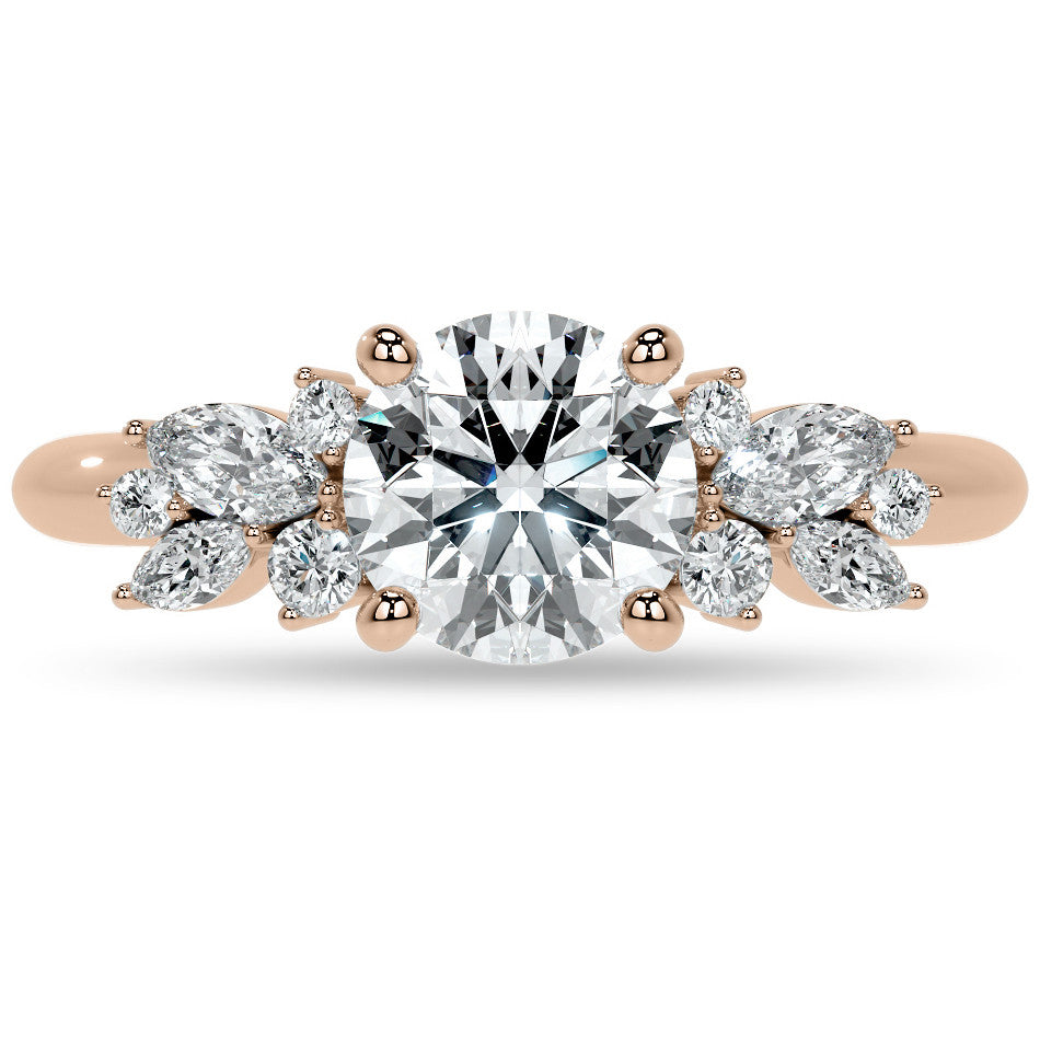 Round and Marquise Cluster Moissanite Engagement Ring